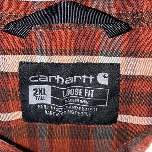 Carhartt Hardworking Sz 2XLT Loose Fit Button Shirt Plaid Red/White - Picture 2 of 7
